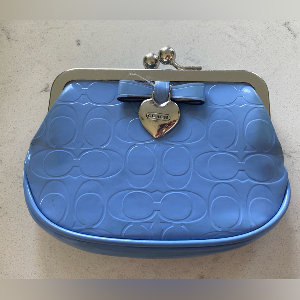 Coach Patent Leather Kisslock Blue Coin Purse
